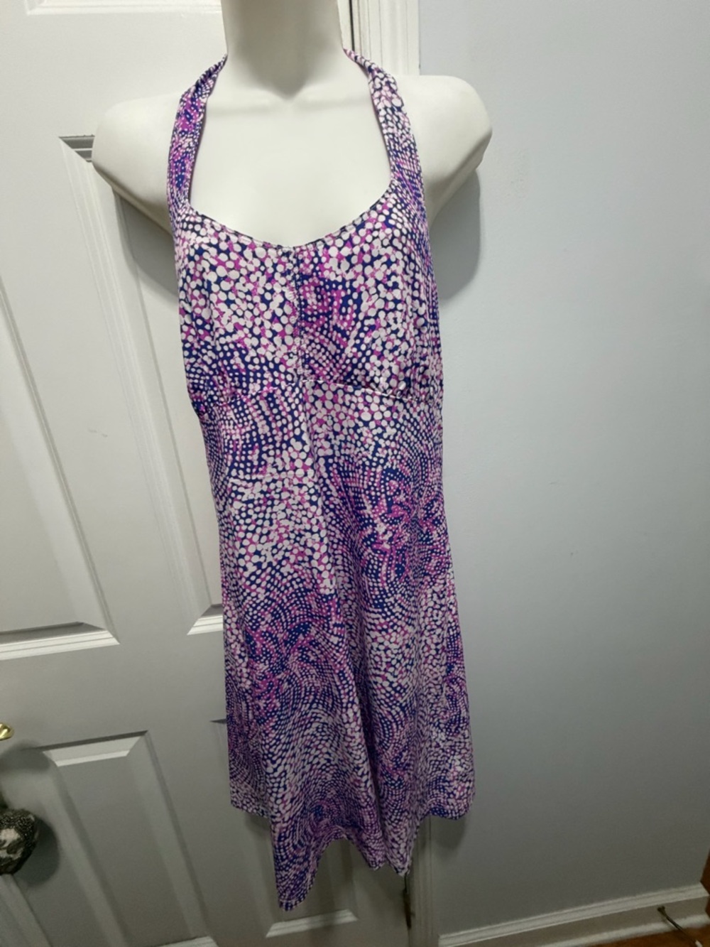 Columbia Purple and white Patterned Halter PFG mini Dress size medium